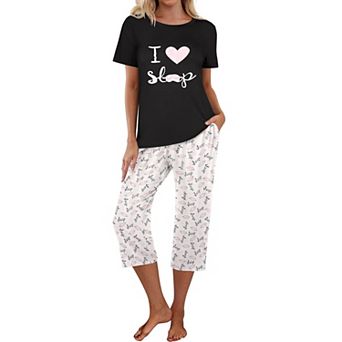 Ekouaer Women Pajama Set with Capri Pants Ultra Soft Lightweight Fun Prints Cozy Sleepwear