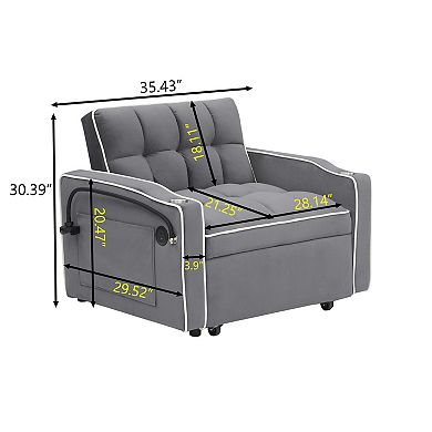 Lufeiya Convertible Sofa Bed Loveseat with Adjustable Backrest Pull Out Sleeper USB Port Holder