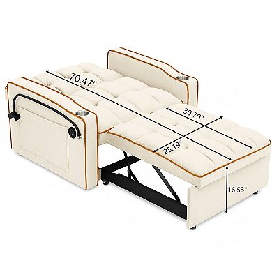 Lufeiya Convertible Sofa Bed Loveseat with Adjustable Backrest Pull Out Sleeper USB Port Holder