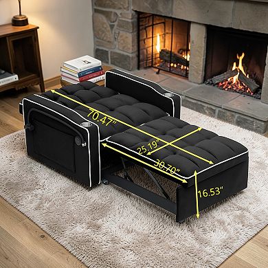 Lufeiya Convertible Sofa Bed Loveseat with Adjustable Backrest Pull Out Sleeper USB Port Holder