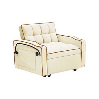 Lufeiya Convertible Sofa Bed Loveseat with Adjustable Backrest Pull Out Sleeper USB Port Holder