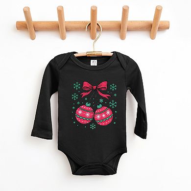 Christmas Ornaments Sketched Snowflakes - Baby Long Sleeve Bodysuit