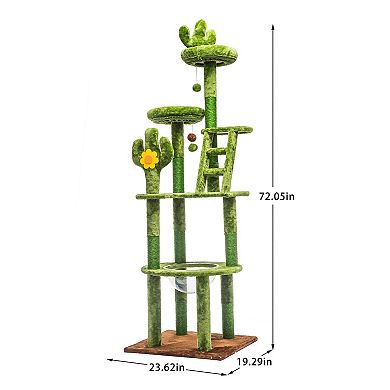Heybly 72" Cactus Cat Tree for Indoor Cats with Transparent Capsule, Sisal Scratching Posts