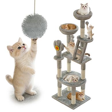 Heybly 72" Cactus Cat Tree for Indoor Cats with Transparent Capsule, Sisal Scratching Posts