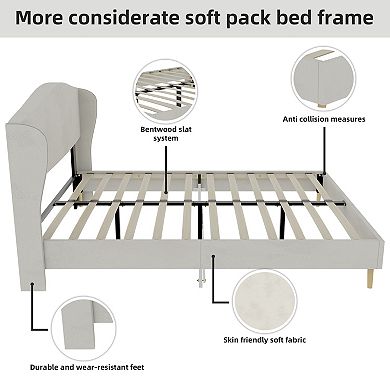 Lufeiya Queen Size Upholstered Bed Frame with Tufted Headboard, Sturdy Support