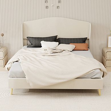 Lufeiya Queen Size Upholstered Bed Frame with Tufted Headboard, Sturdy Support