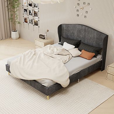 Lufeiya Queen Size Upholstered Bed Frame with Tufted Headboard, Sturdy Support