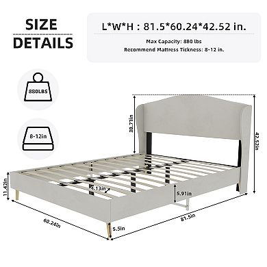 Lufeiya Queen Size Upholstered Bed Frame with Tufted Headboard, Sturdy Support
