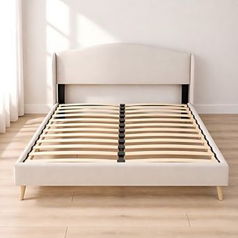 Lufeiya Queen Size Upholstered Bed Frame with Tufted Headboard, Sturdy Support