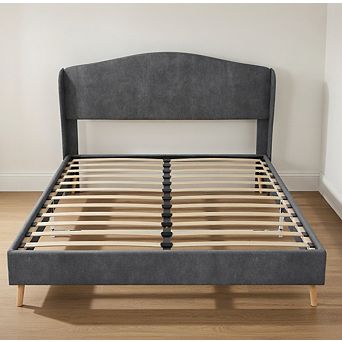 Lufeiya Queen Size Upholstered Bed Frame with Tufted Headboard, Sturdy Support