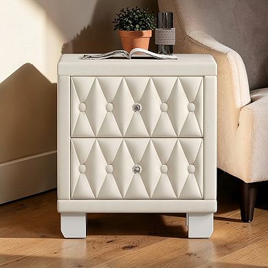 Lufeiya Velvet Nightstand with 2 Drawers, Button Tufted, Crystal Handles