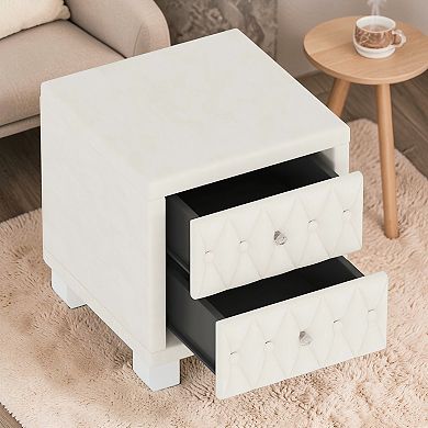 Lufeiya Velvet Nightstand with 2 Drawers, Button Tufted, Crystal Handles