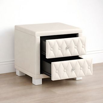 Lufeiya Velvet Nightstand with 2 Drawers, Button Tufted, Crystal Handles