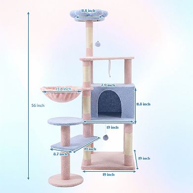 Heybly 56 Inch Multi-Level Cat Tree Tower with Large Condo, Hammock, Sisal Scratching Posts