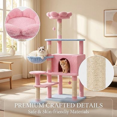 Heybly 56 Inch Multi-Level Cat Tree Tower with Large Condo, Hammock, Sisal Scratching Posts