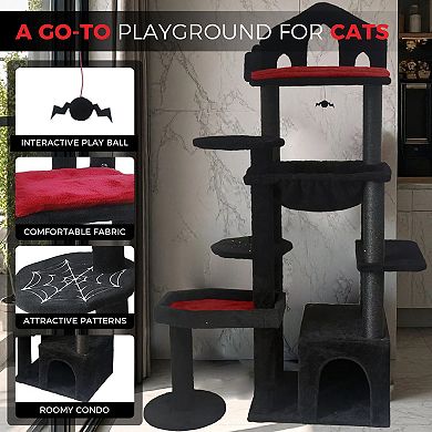 Heybly Gothic Cat Tree for Indoor Cats, Multi-Level Cat Tower with Scratching Posts, Hammock, Cave