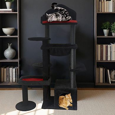 Heybly Gothic Cat Tree for Indoor Cats, Multi-Level Cat Tower with Scratching Posts, Hammock, Cave