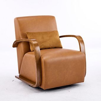 Heybly 360° Swivel Accent Chair with Solid Wood Arms, Upholstered Linen Blend and Cushion
