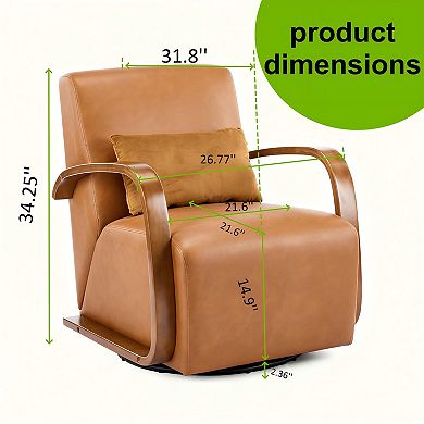 Heybly 360° Swivel Accent Chair with Solid Wood Arms, Upholstered Linen Blend and Cushion