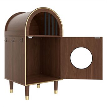 Heybly 2 tier Cat Litter Box Enclosure and Cat House Furniture with Arch Design, Cozy Condo Bed