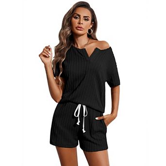 Ekouaer Lounge Sets for Women Two Piece Outfits Top and Shorts Pajama Tracksuit Sweatsuits
