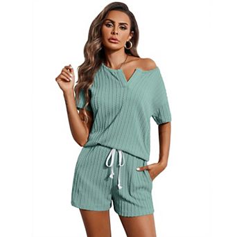 Ekouaer Lounge Sets for Women Two Piece Outfits Top and Shorts Pajama Tracksuit Sweatsuits
