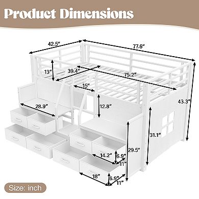 Heybly Twin Low Loft Bed with Storage Shelves & Fabric Drawers, Lights, No Box Spring Needed