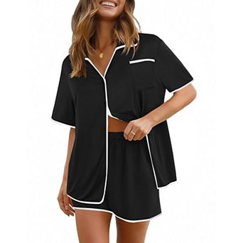 Ekouaer Pajamas Set for Women Casual Sleepwear Button Down Pj Sets Shorts Soft Loungewear Summer