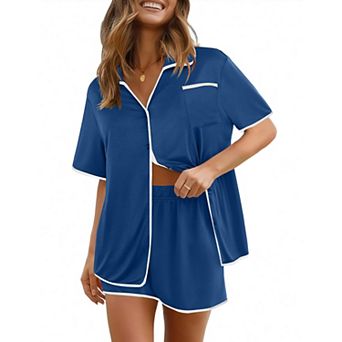 Ekouaer Pajamas Set for Women Casual Sleepwear Button Down Pj Sets Shorts Soft Loungewear Summer