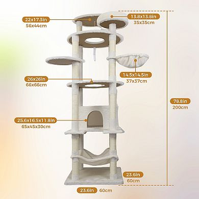 Heybly 78-Inch Cat Tree Tower for Indoor Cats with Large Condo, Big Hammock, Top Platform