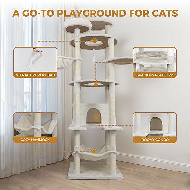 Heybly 78-Inch Cat Tree Tower for Indoor Cats with Large Condo, Big Hammock, Top Platform