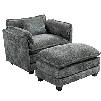 Lufeiya Upholstered Oversized Boucle Single Sofa Chair with Ottoman,Deep Seat