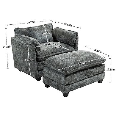 Lufeiya Upholstered Oversized Boucle Single Sofa Chair with Ottoman,Deep Seat