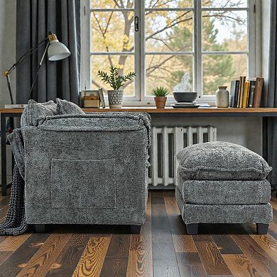 Lufeiya Upholstered Oversized Boucle Single Sofa Chair with Ottoman,Deep Seat