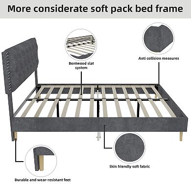 Lufeiya Queen Size Velvet Upholstered Platform Bed with Tufted Headboard, Sturdy Frame