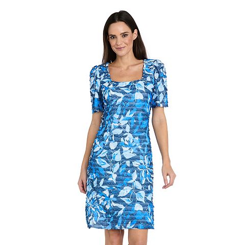 Женские платья R&M Petite R&M Richards Leaf Print Eyelash Knit Shift Dress
