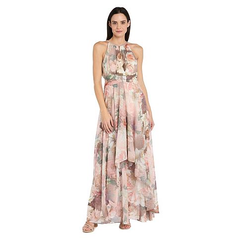 Женские платья R&M Petite R&M Richards Floral Halter Chiffon Maxi Dress with Carwash Hem