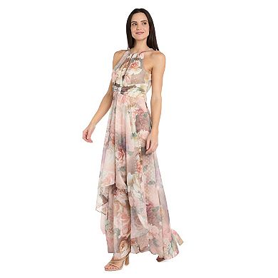 Petite R&M Richards Floral Halter Chiffon Maxi Dress with Carwash Hem