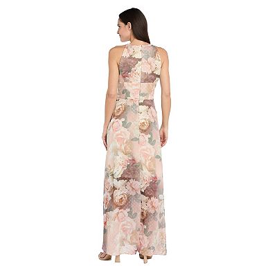 Petite R&M Richards Floral Halter Chiffon Maxi Dress with Carwash Hem