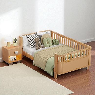 Lufeiya Twin Size Wood Platform Bed for Kids with Guardrails with Headboard and Footboard