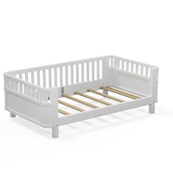 Lufeiya Twin Size Wood Platform Bed for Kids with Guardrails with Headboard and Footboard