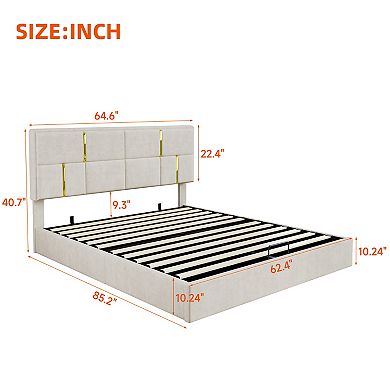 Lufeiya Queen Upholstered Platform Bed with Hydraulic Storage, Upholstered Headboard