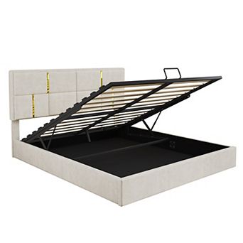 Lufeiya Queen Upholstered Platform Bed with Hydraulic Storage, Upholstered Headboard