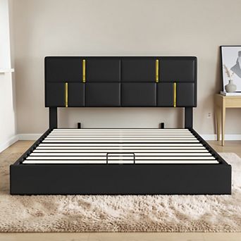 Lufeiya Queen Upholstered Platform Bed with Hydraulic Storage, Upholstered Headboard