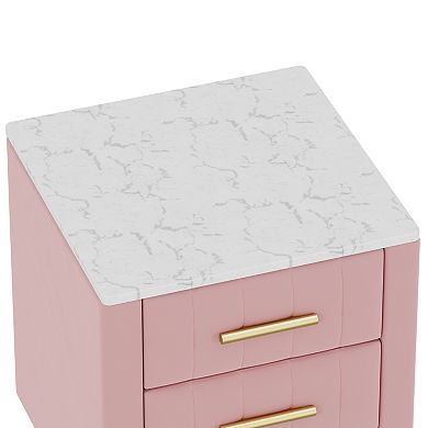 Lufeiya 3 Drawer Upholstered Nightstand with Storage, Marble Top and Metal Legs