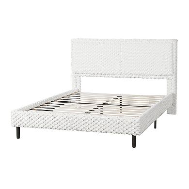 Lufeiya Queen Upholstered Platform Bed Frame with Plush Padded Backrest and Rounded Corners