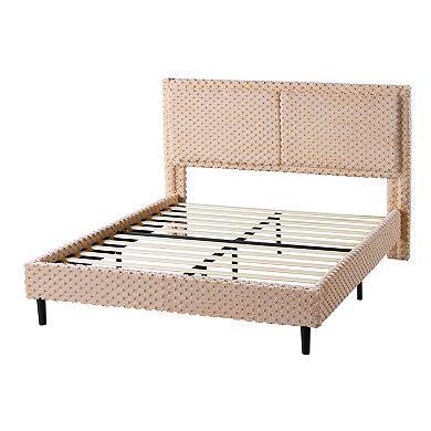 Lufeiya Queen Upholstered Platform Bed Frame with Plush Padded Backrest and Rounded Corners