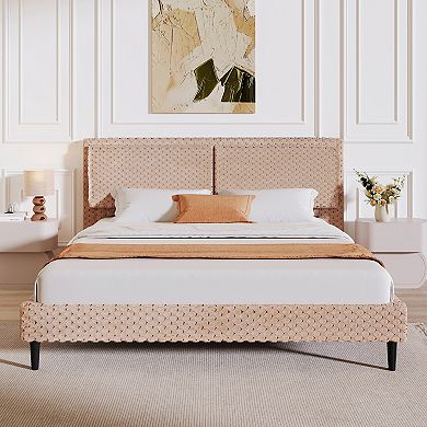 Lufeiya Queen Upholstered Platform Bed Frame with Plush Padded Backrest and Rounded Corners