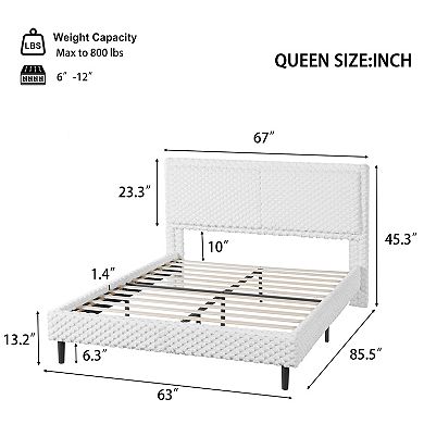Lufeiya Queen Upholstered Platform Bed Frame with Plush Padded Backrest and Rounded Corners
