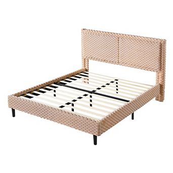 Lufeiya Queen Upholstered Platform Bed Frame with Plush Padded Backrest and Rounded Corners